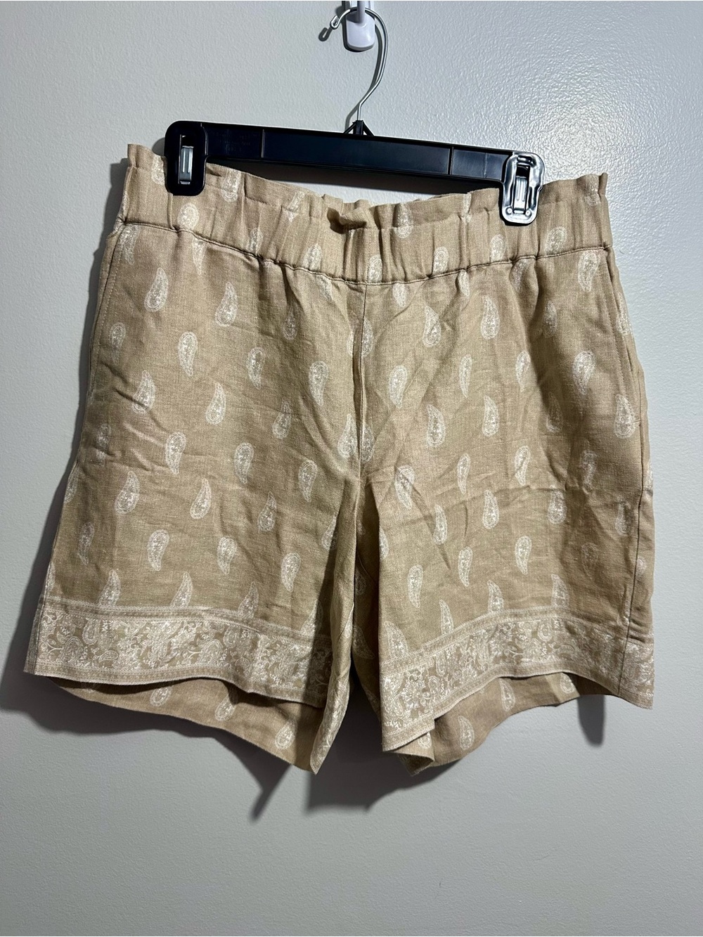 J. Jill Beige Paisley-Print High-Waist Linen-Blend Shorts Size S (1388)